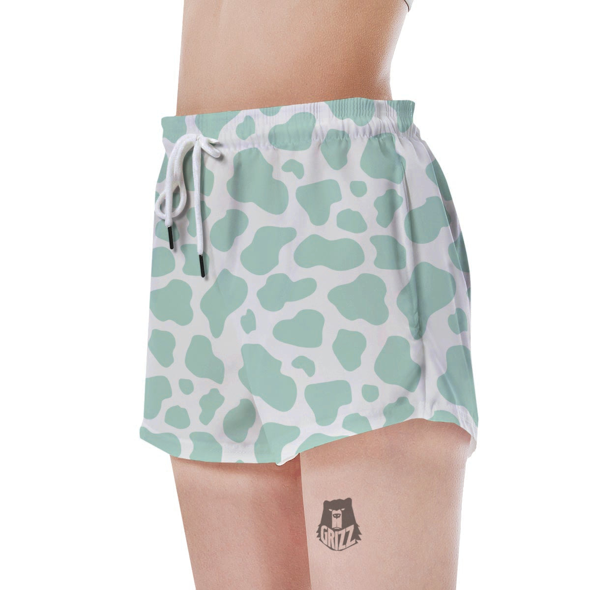 Teal And White Cow Print Women's Shorts-grizzshop