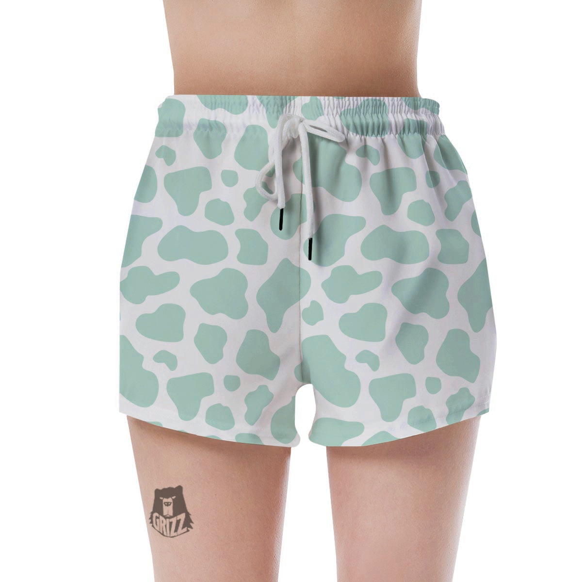 Teal And White Cow Print Women's Shorts-grizzshop