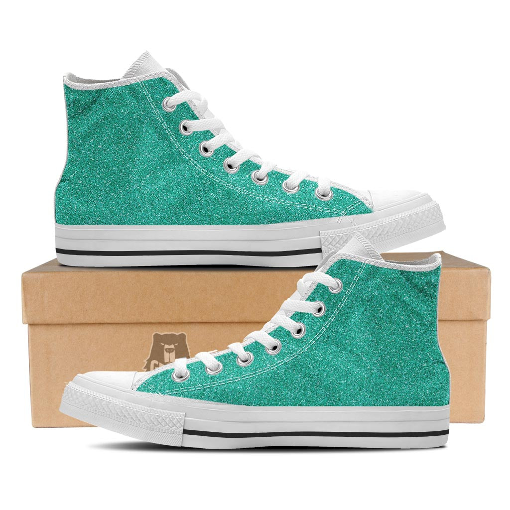 Teal Glitter Artwork Print White High Top Shoes-grizzshop