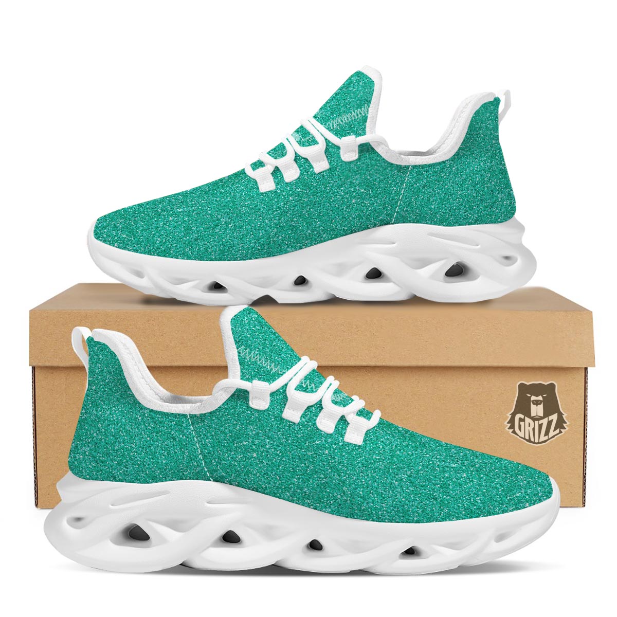 Teal Glitter Artwork Print White Running Shoes-grizzshop