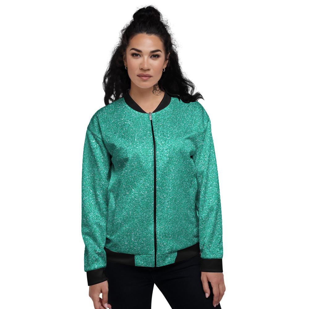 Teal Glitter Artwork Print Women's Bomber Jacket-grizzshop