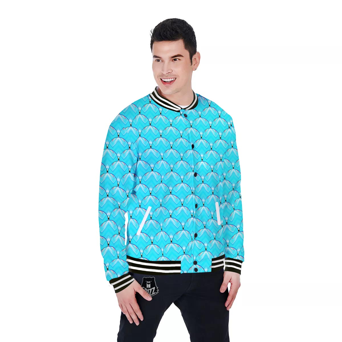 Teal Marble Print Pattern Baseball Jacket-grizzshop