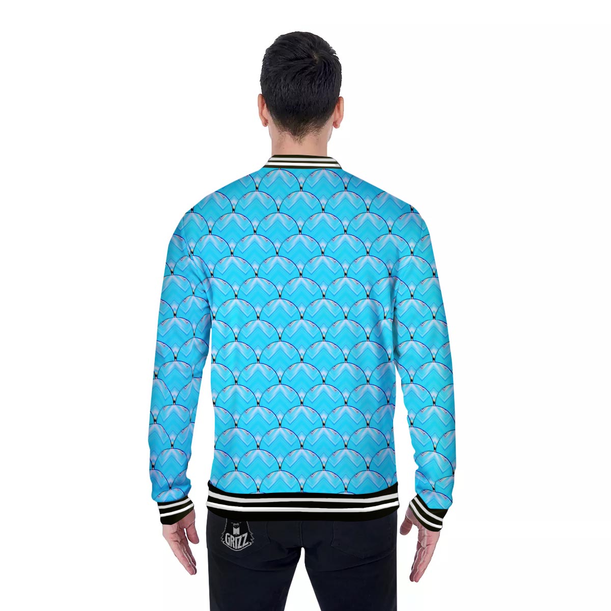 Teal Marble Print Pattern Baseball Jacket-grizzshop
