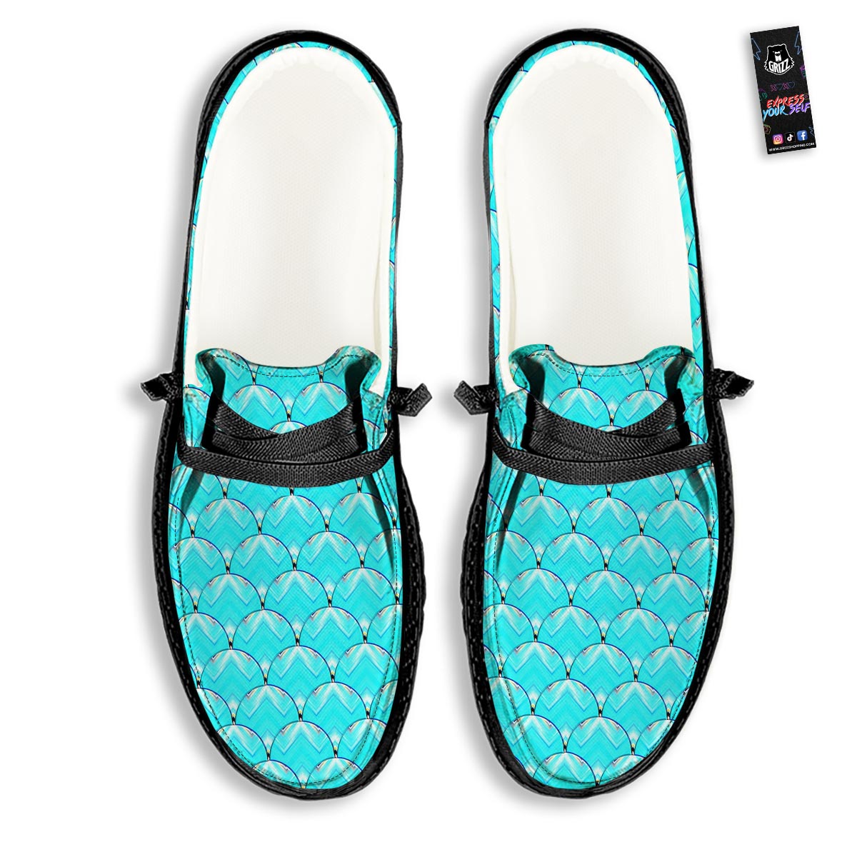 Teal Marble Print Pattern Black Loafers-grizzshop