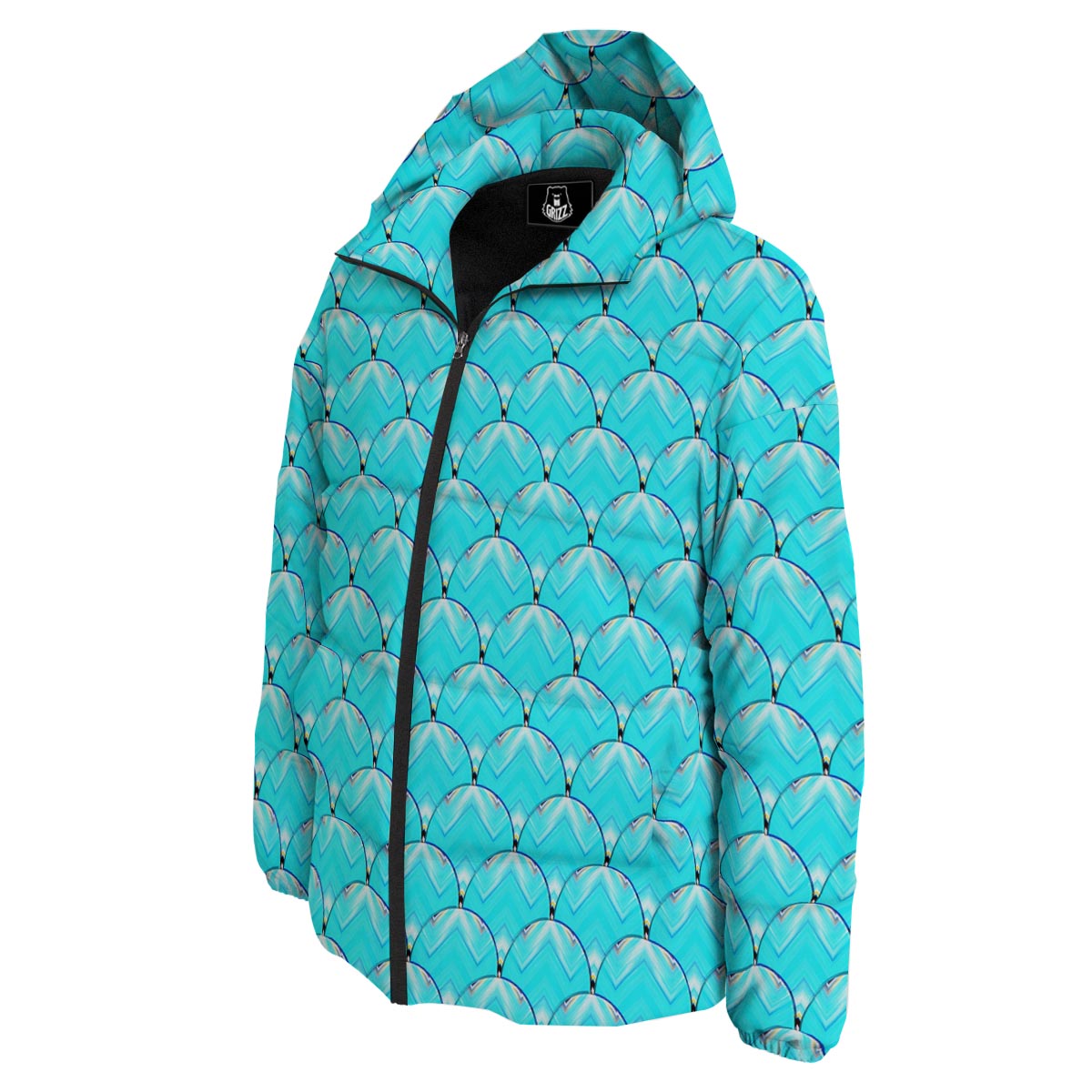 Teal Marble Print Pattern Down Jacket-grizzshop