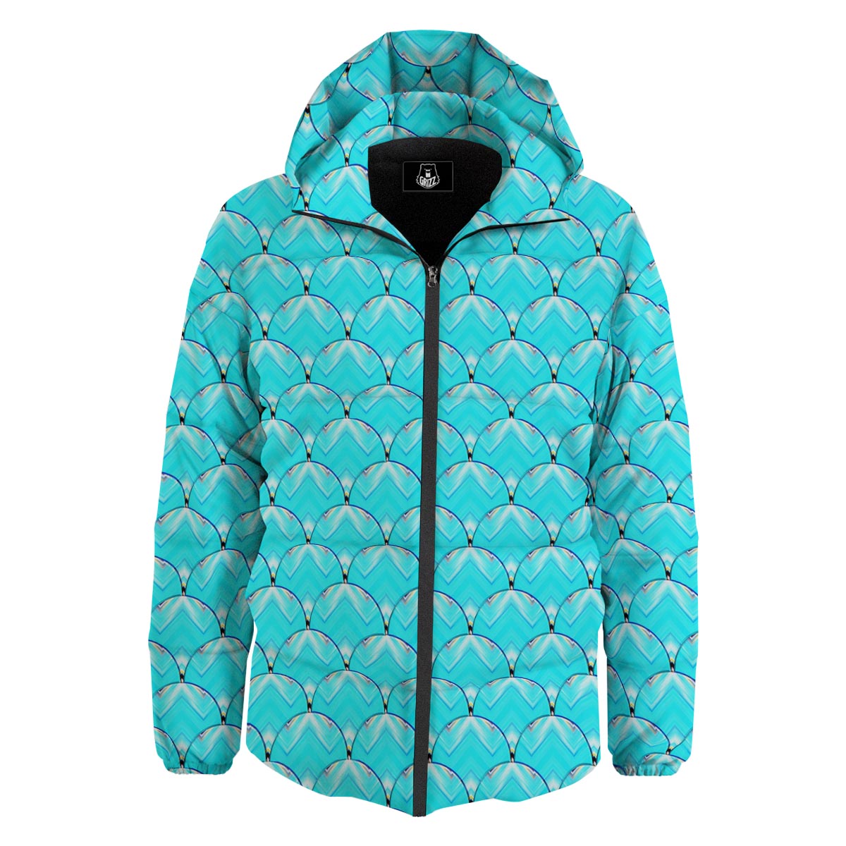 Teal Marble Print Pattern Down Jacket-grizzshop