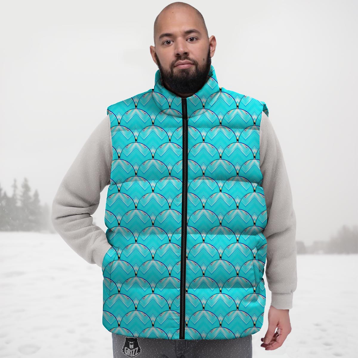 Teal Marble Print Pattern Down Vest-grizzshop