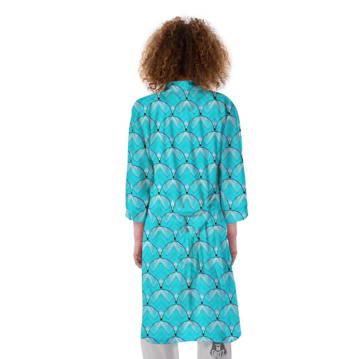 Teal Marble Print Pattern Kimono-grizzshop