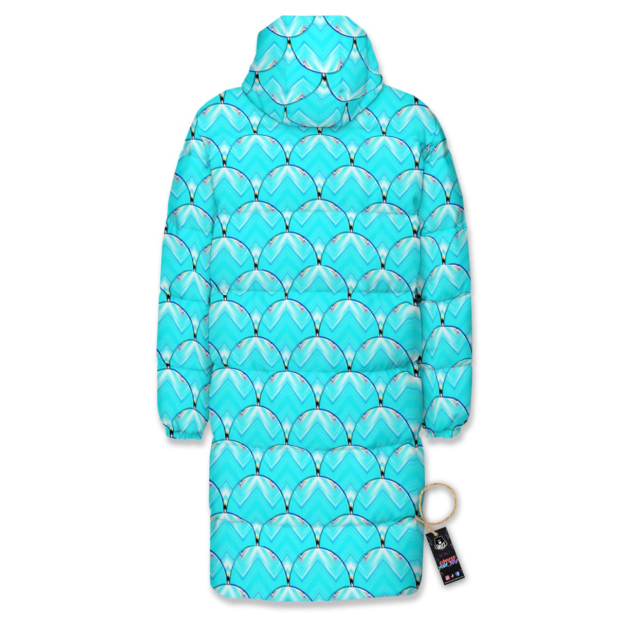 Teal Marble Print Pattern Long Down Jacket-grizzshop