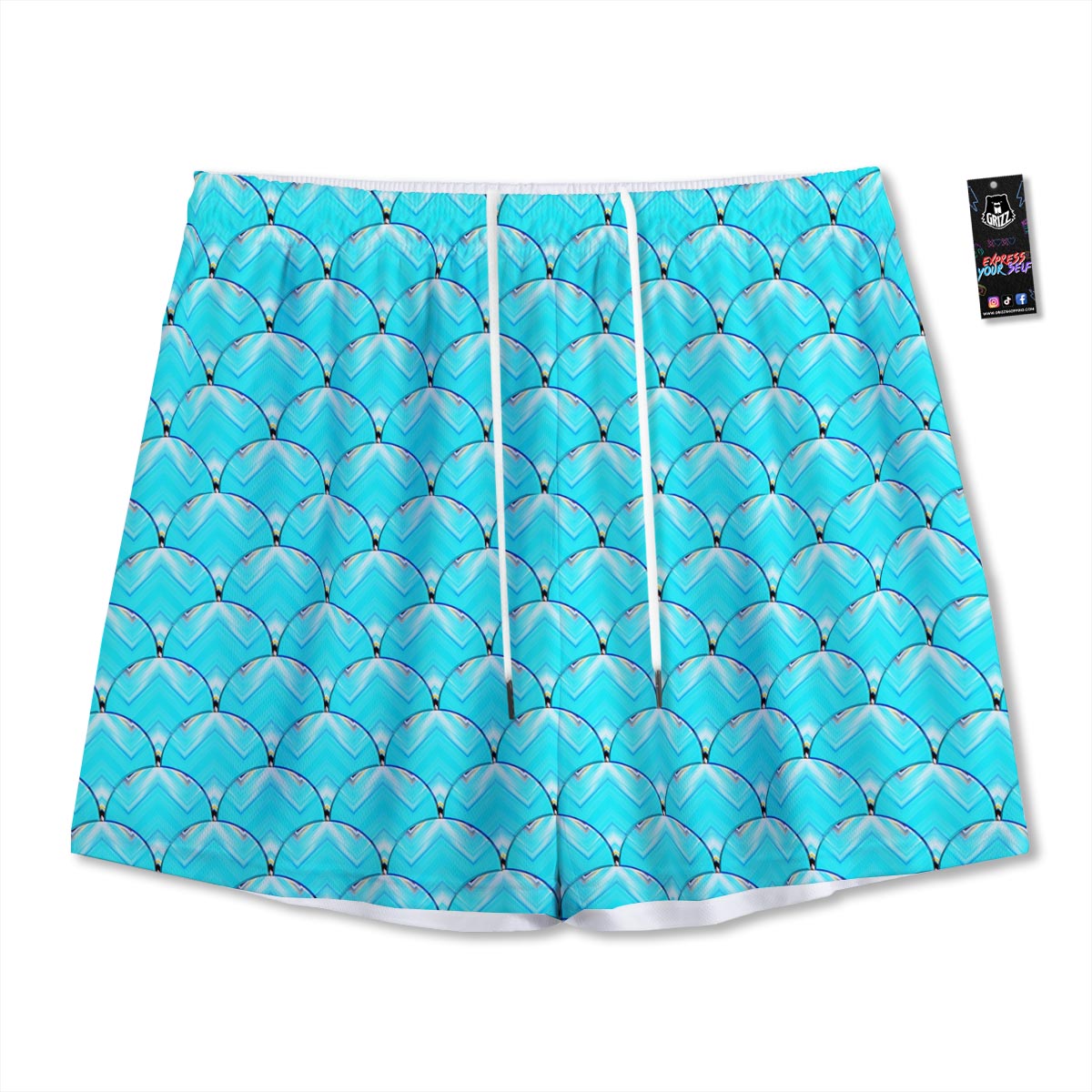 Teal Marble Print Pattern Mesh Shorts