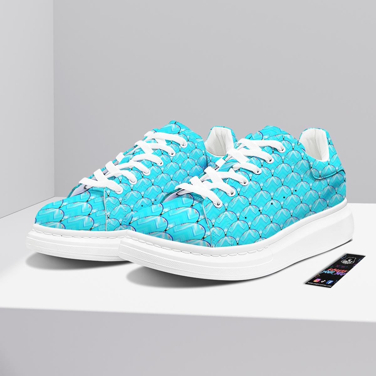 Teal Marble Print Pattern Platform Shoes-grizzshop
