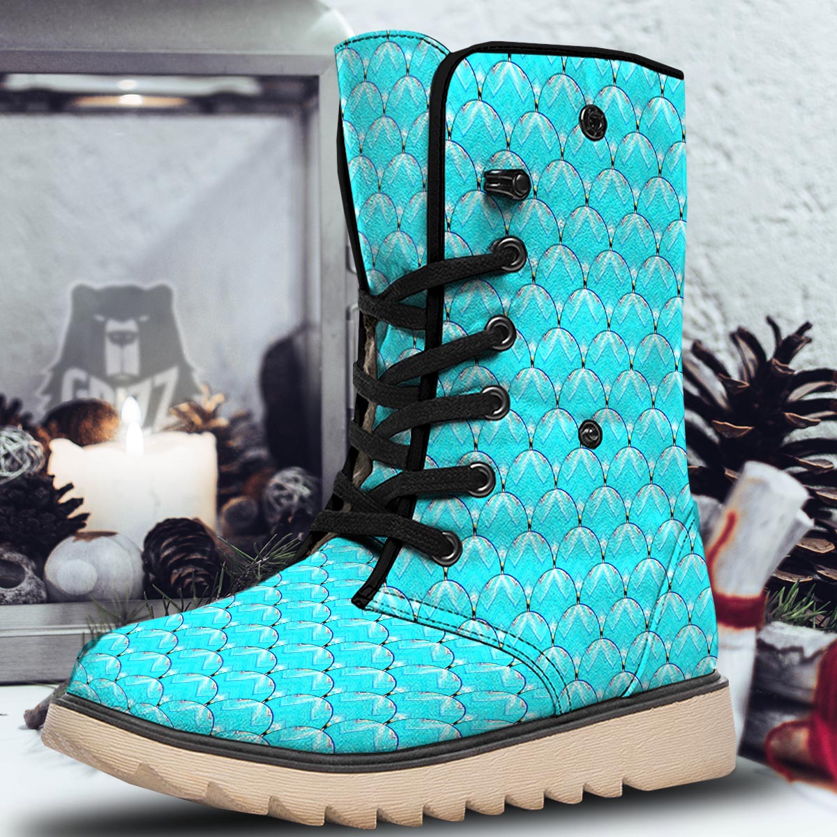 Teal Marble Print Pattern Snow Boots-grizzshop