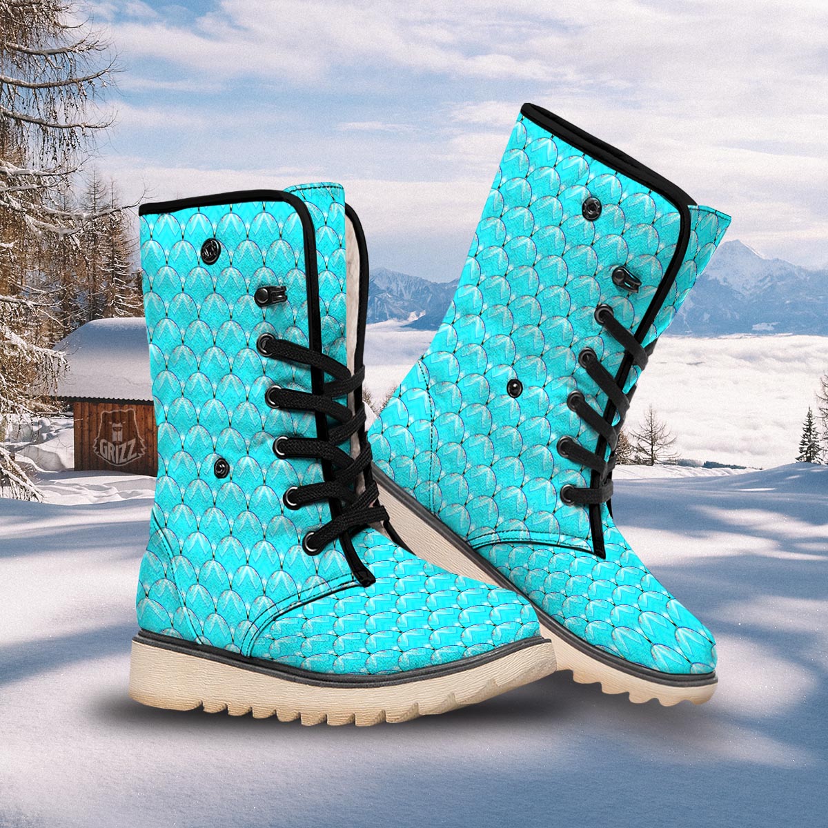 Teal Marble Print Pattern Snow Boots-grizzshop
