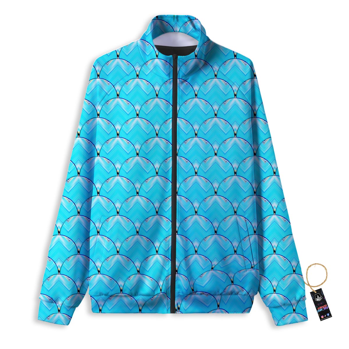 Teal Marble Print Pattern Track Jacket-grizzshop