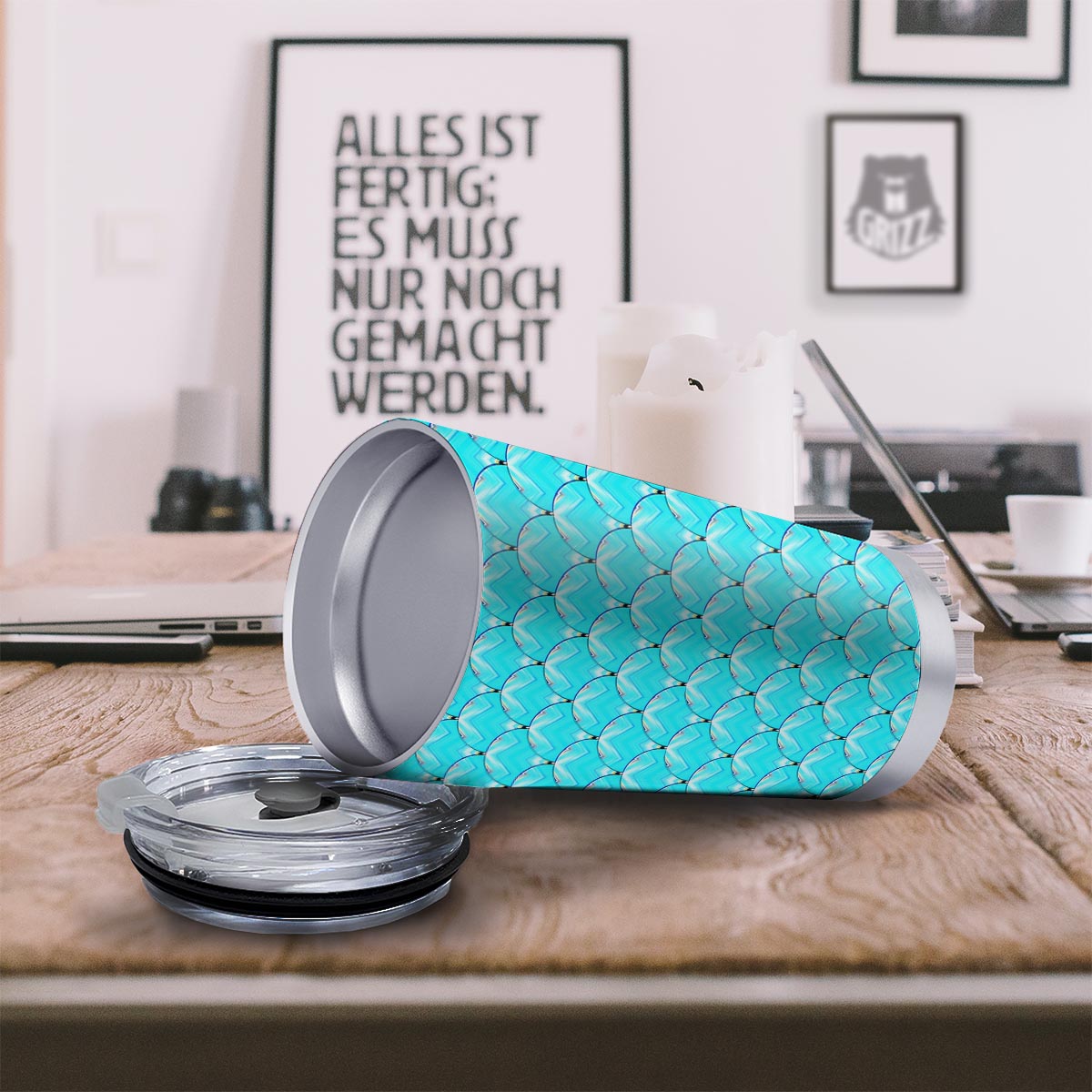 Teal Marble Print Pattern Tumbler-grizzshop