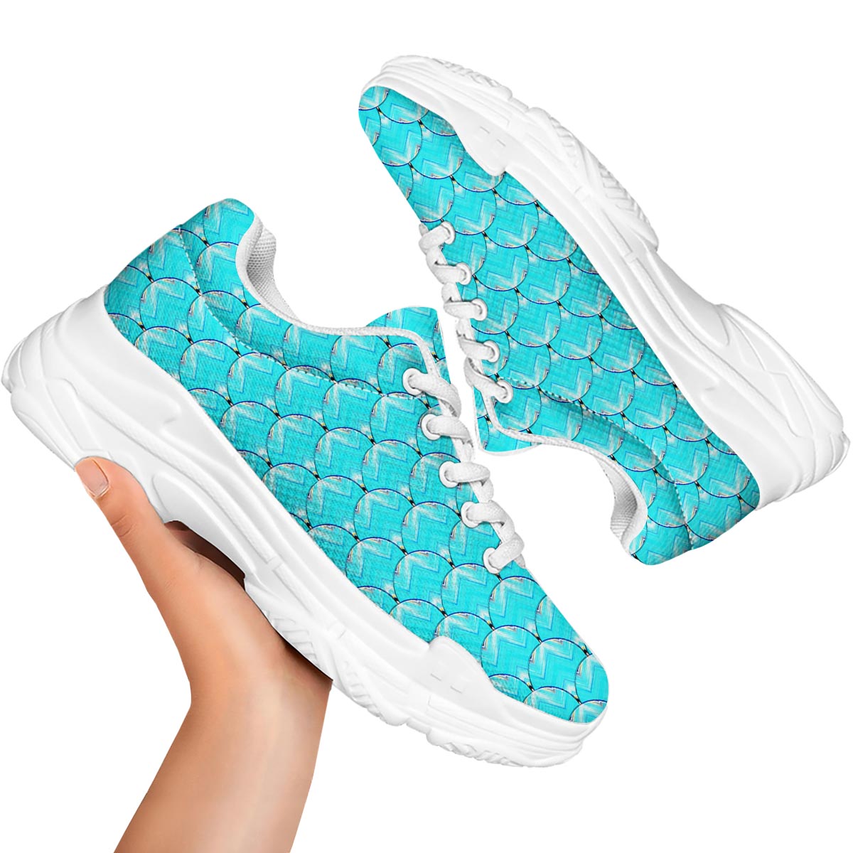 Teal Marble Print Pattern White Chunky Shoes-grizzshop