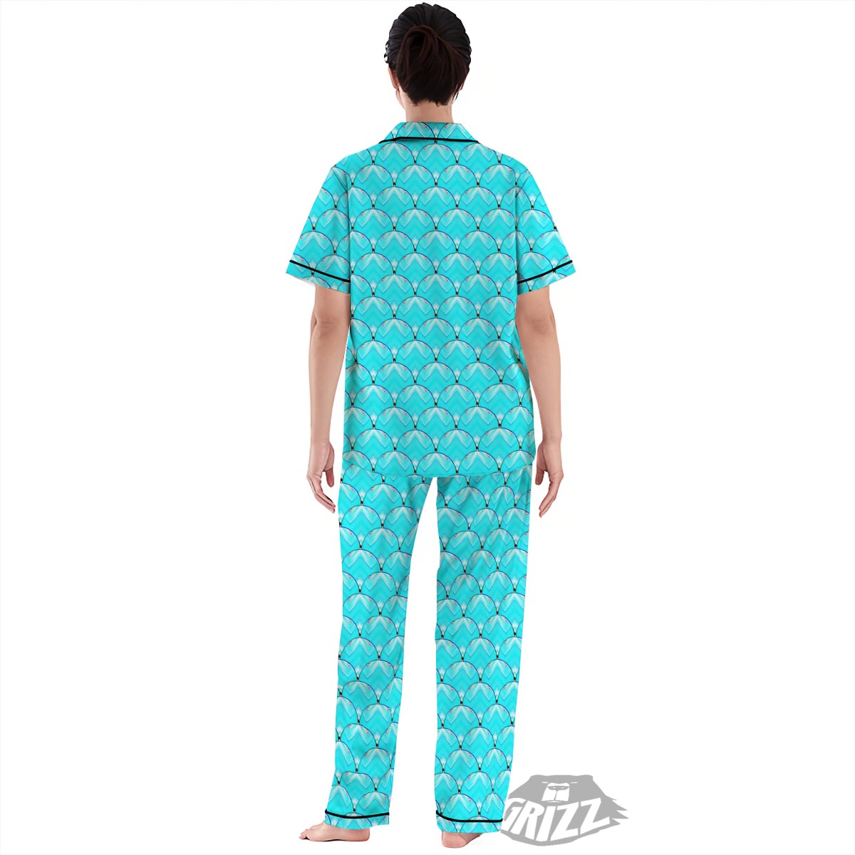 Teal Marble Print Pattern Women's Pajamas Set-grizzshop