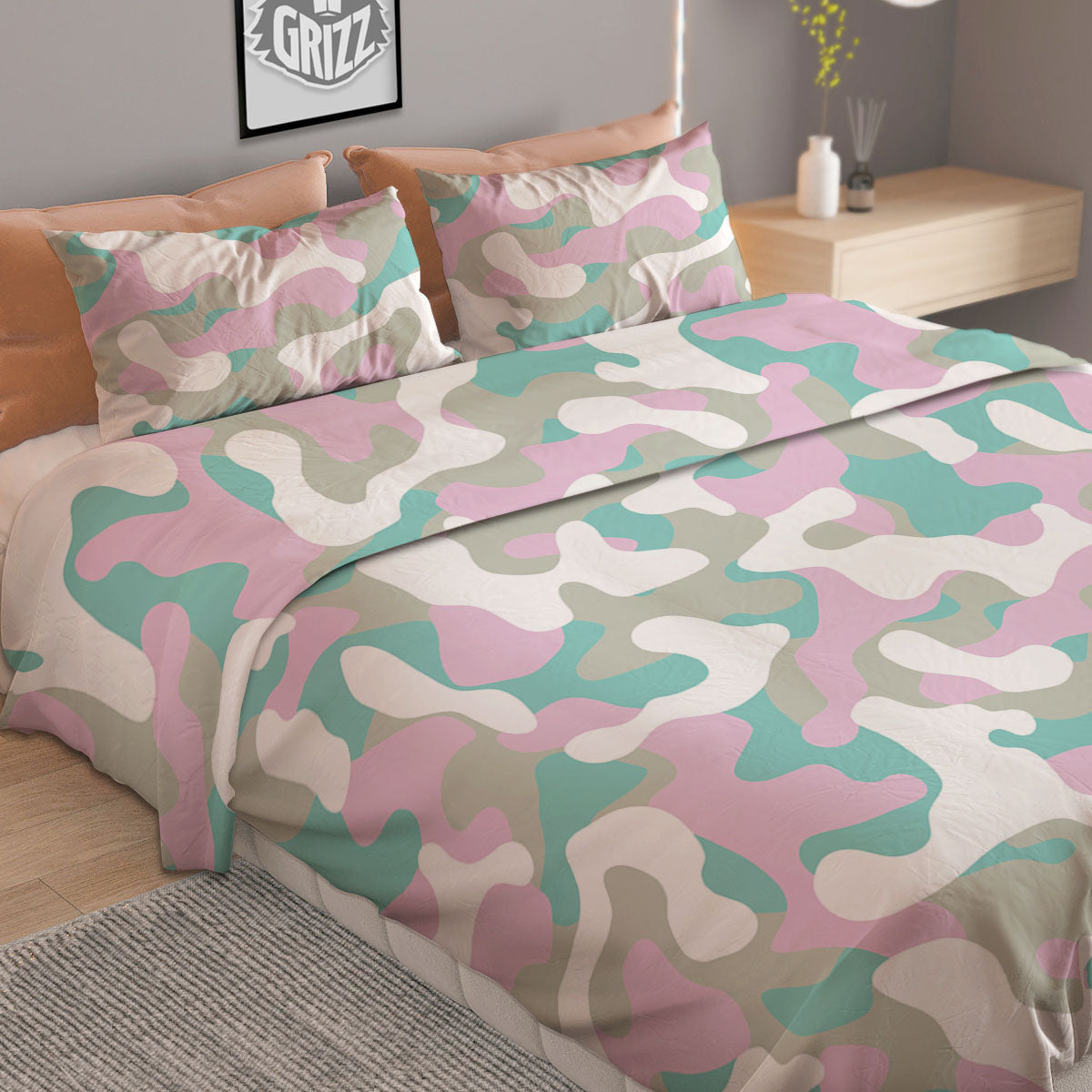 Teal Pastel And Purple Camouflage Print Duvet Cover Bedding Set