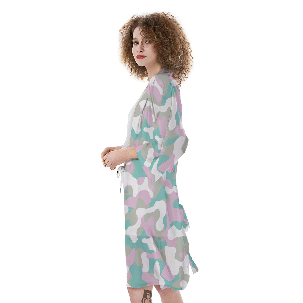 Teal Pastel And Purple Camouflage Print Kimono-grizzshop