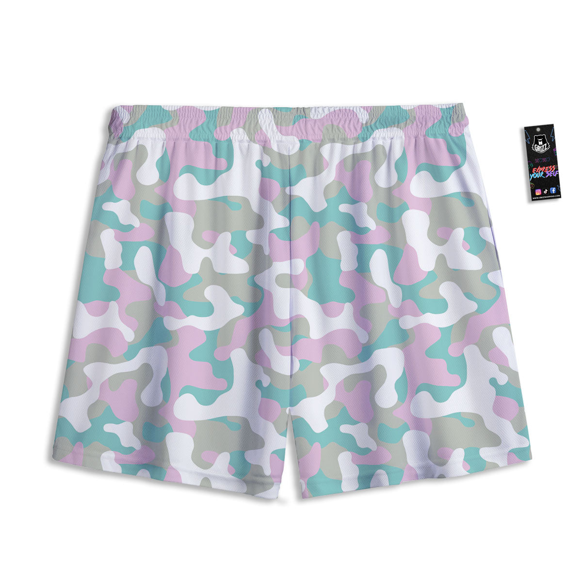 Teal Pastel And Purple Camouflage Print Mesh Shorts