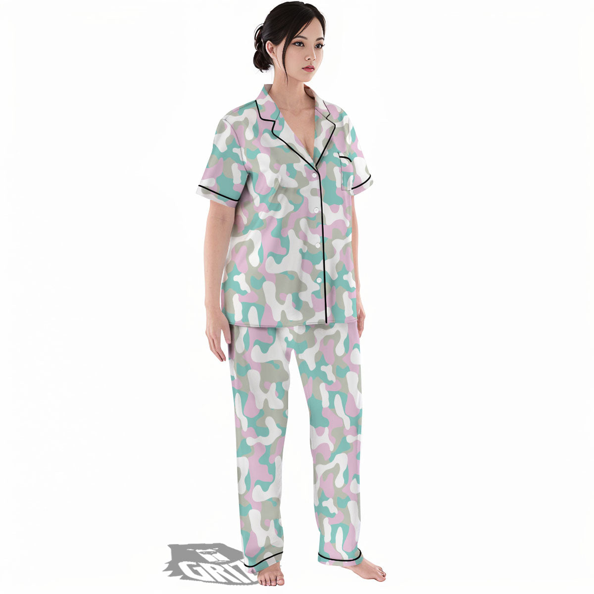 Teal Pastel And Purple Camouflage Print Women's Pajamas Set-grizzshop