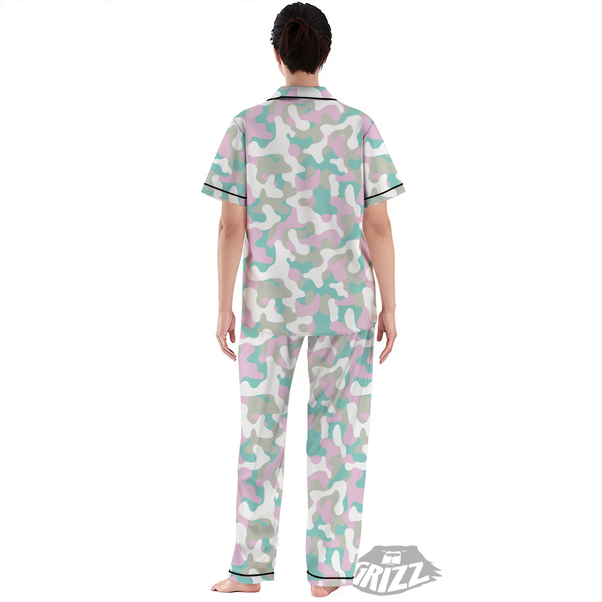 Teal Pastel And Purple Camouflage Print Women's Pajamas Set-grizzshop