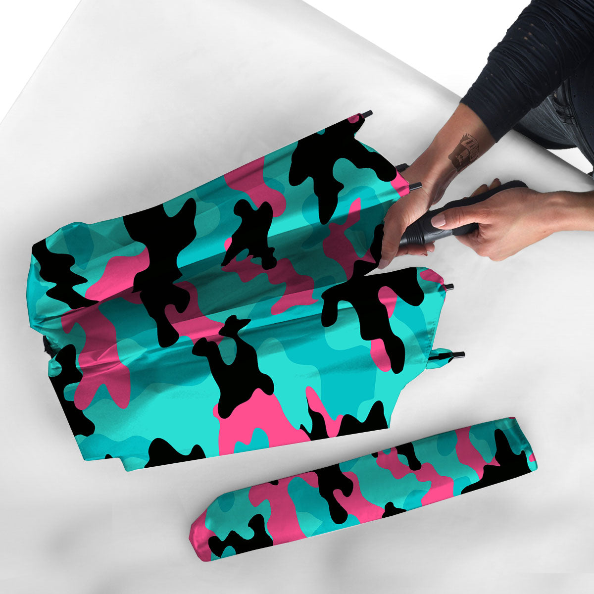 Teal Pink And Black Camouflage Print Umbrella-grizzshop