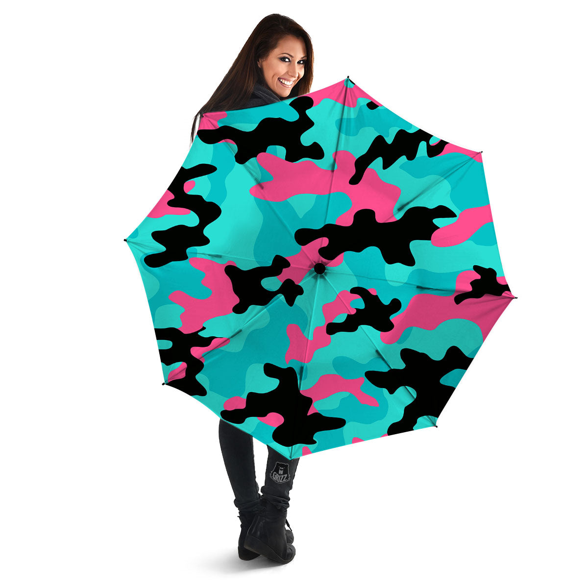 Teal Pink And Black Camouflage Print Umbrella-grizzshop