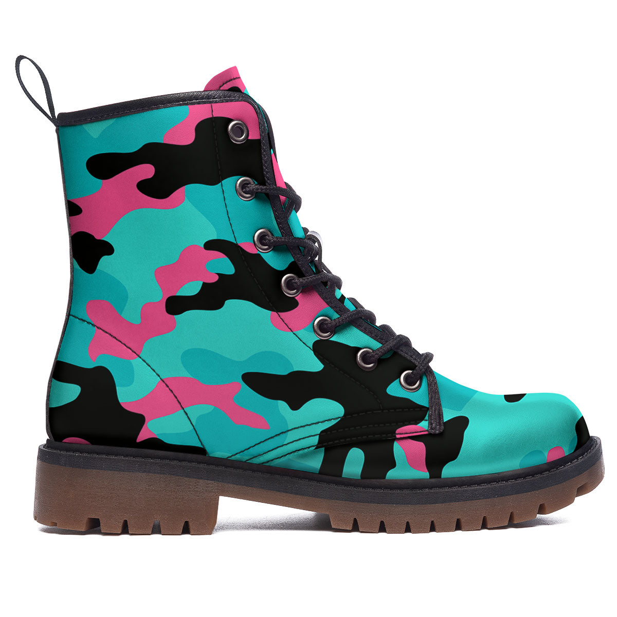 Teal Pink And Black Camouflage Print Work Boots-grizzshop