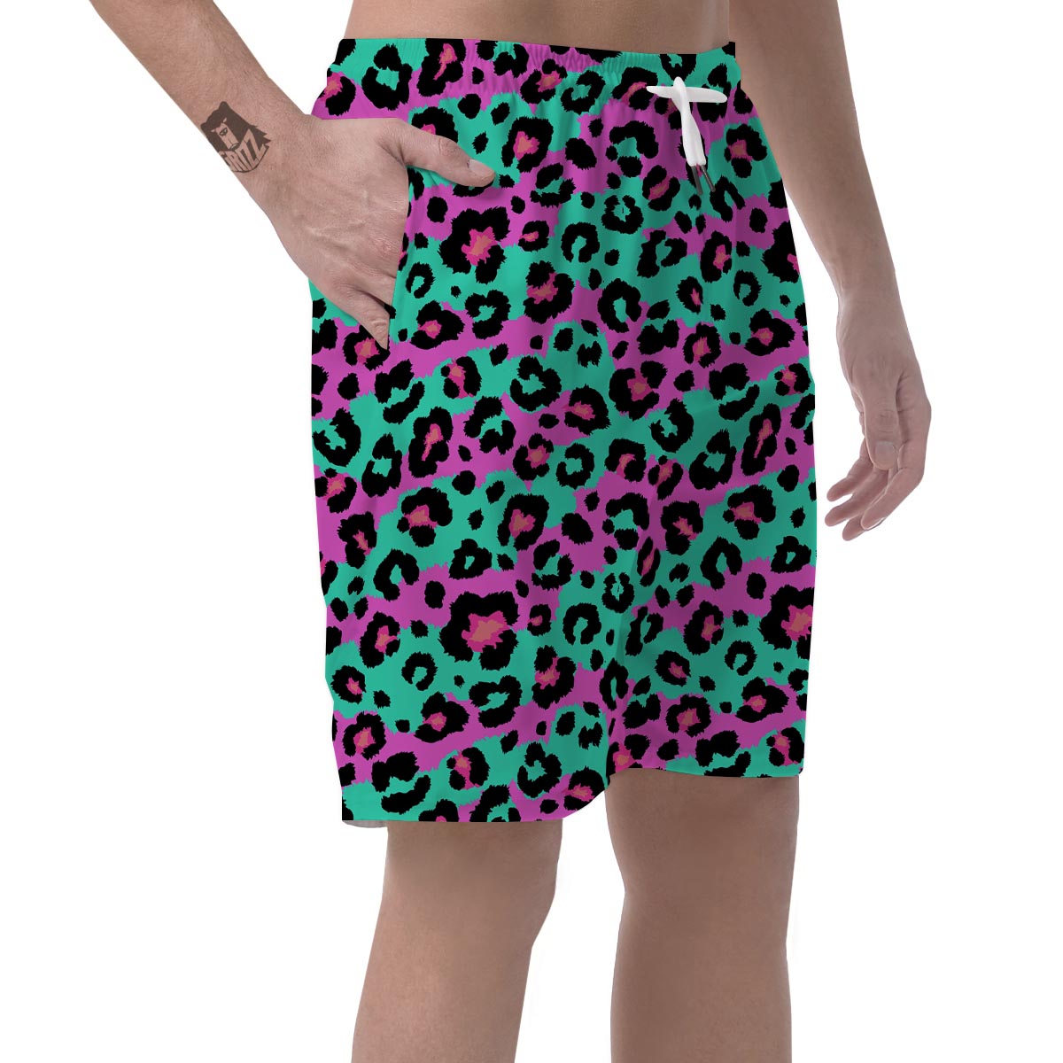 Teal Pink Leopard Men's Shorts-grizzshop