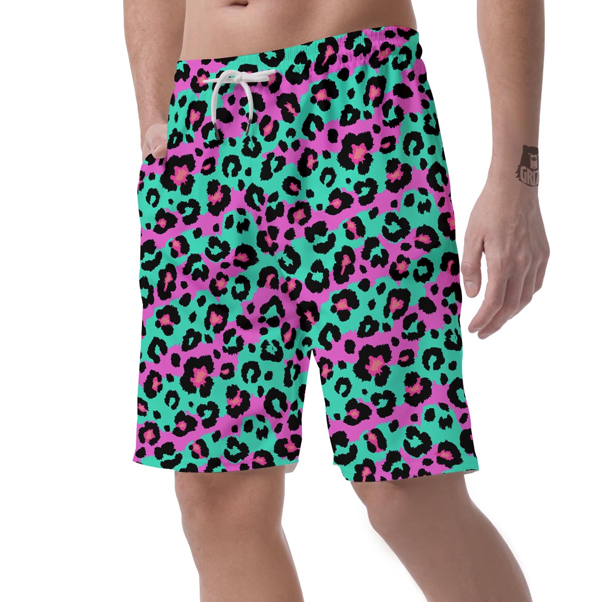 Teal Pink Leopard Men's Shorts-grizzshop