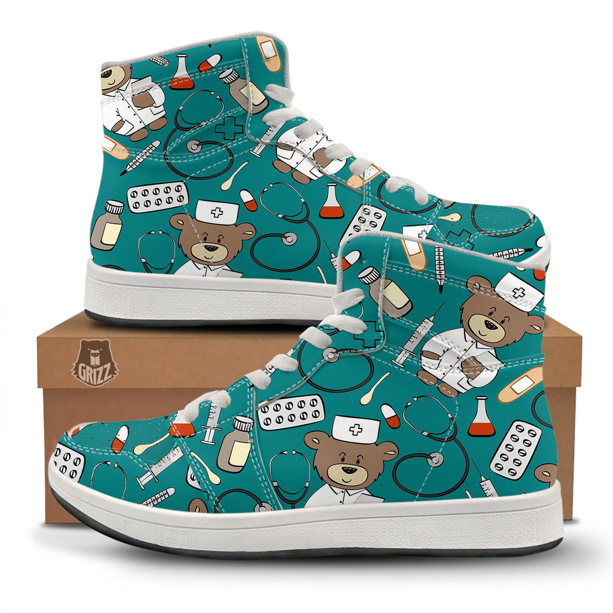 Teal Teddy Bear Nurse High Top Sneakers-grizzshop