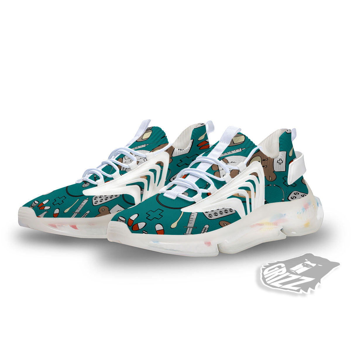 Teal Teddy Bear Nurse White Gym Shoes-grizzshop
