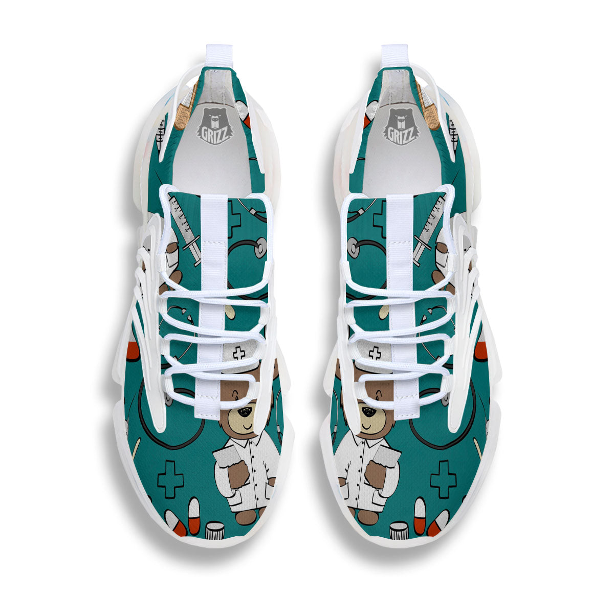 Teal Teddy Bear Nurse White Gym Shoes-grizzshop