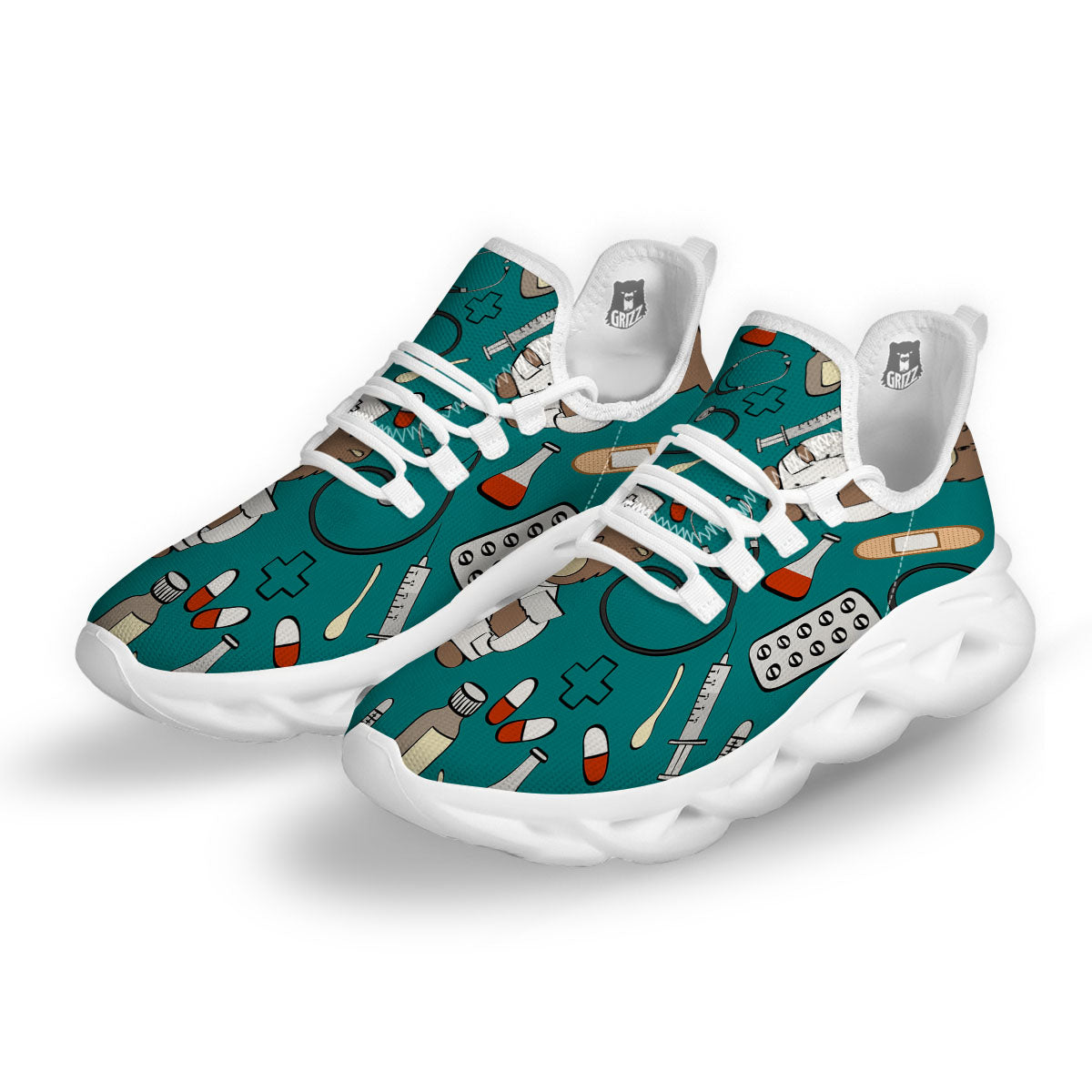 Teal Teddy Bear Nurse White Running Shoes-grizzshop