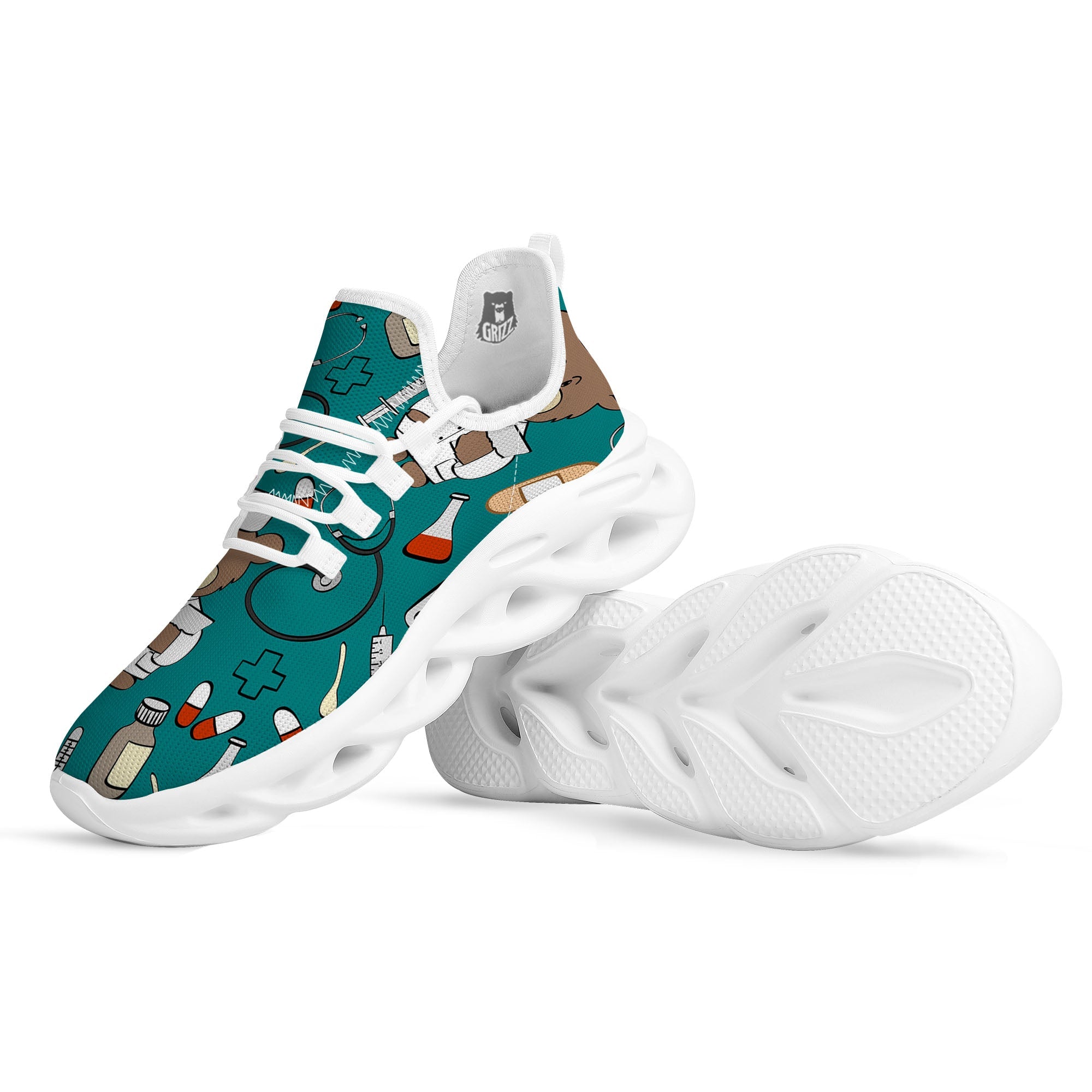 Teal Teddy Bear Nurse White Running Shoes-grizzshop