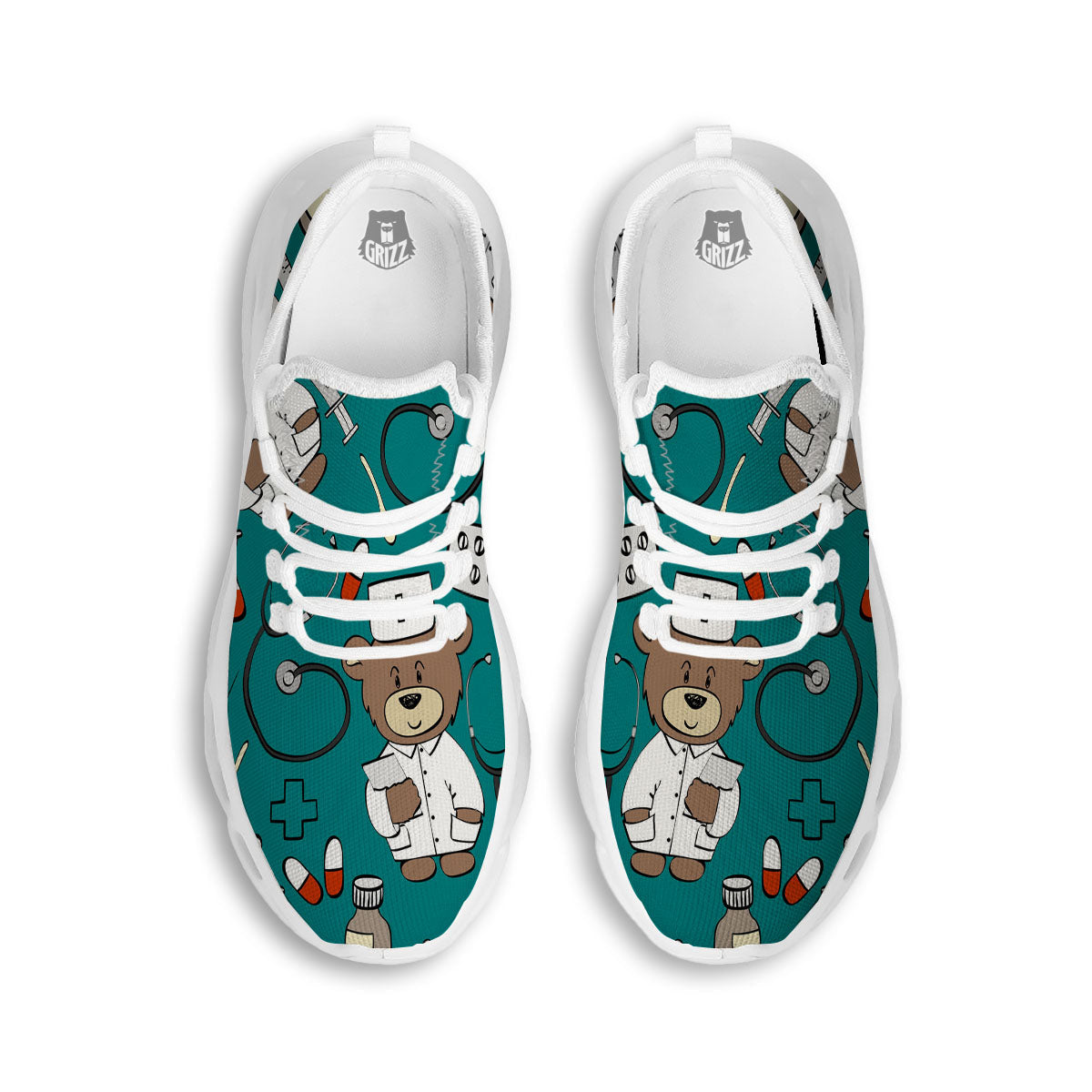 Teal Teddy Bear Nurse White Running Shoes-grizzshop