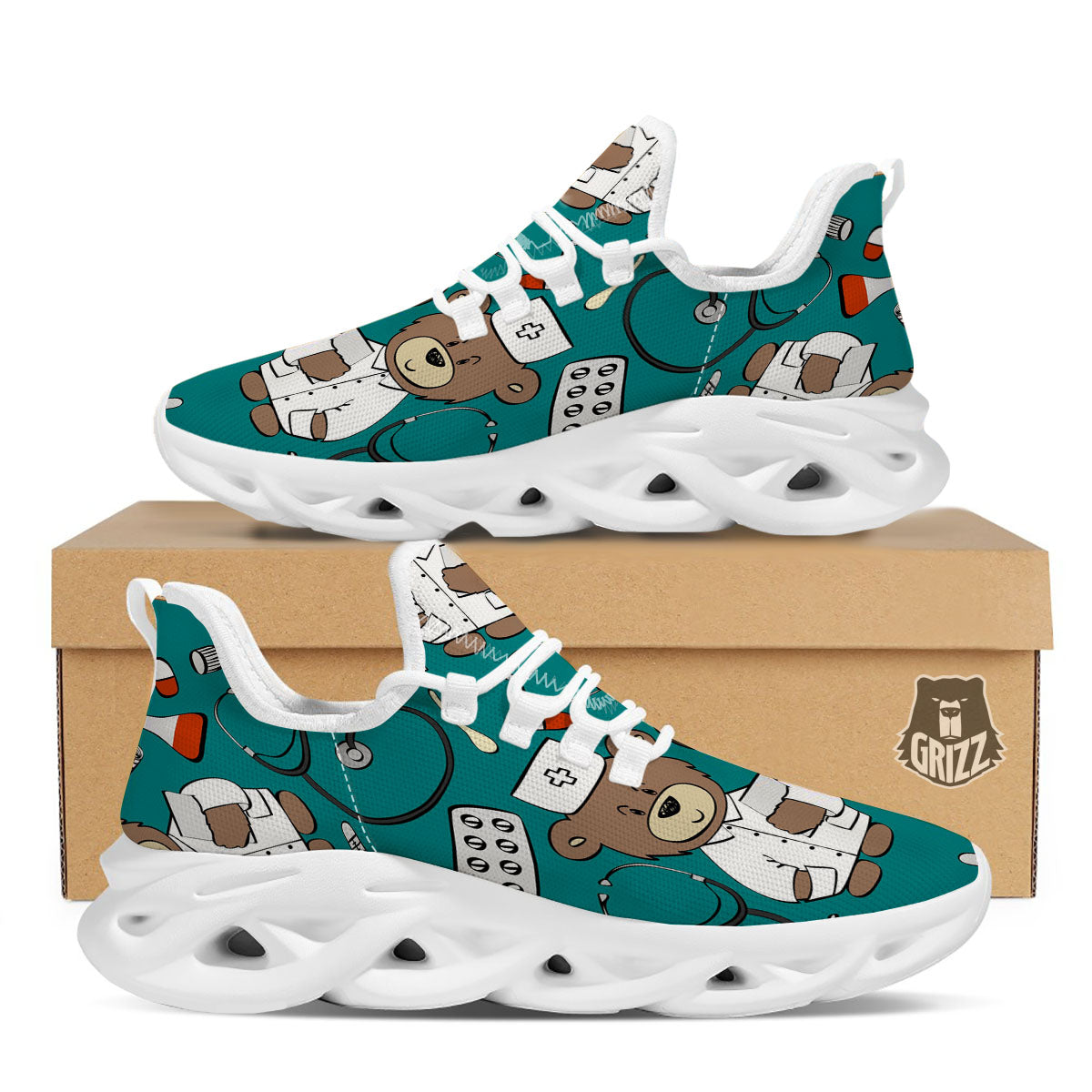 Teal Teddy Bear Nurse White Running Shoes-grizzshop