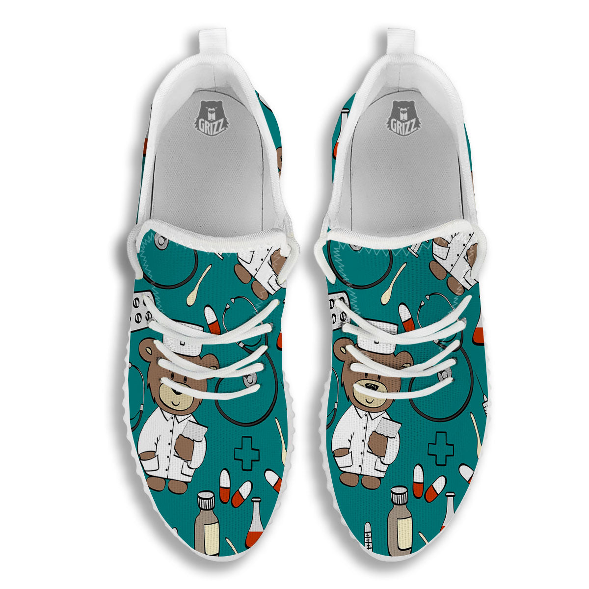 Teal Teddy Bear Nurse White Walking Shoes-grizzshop