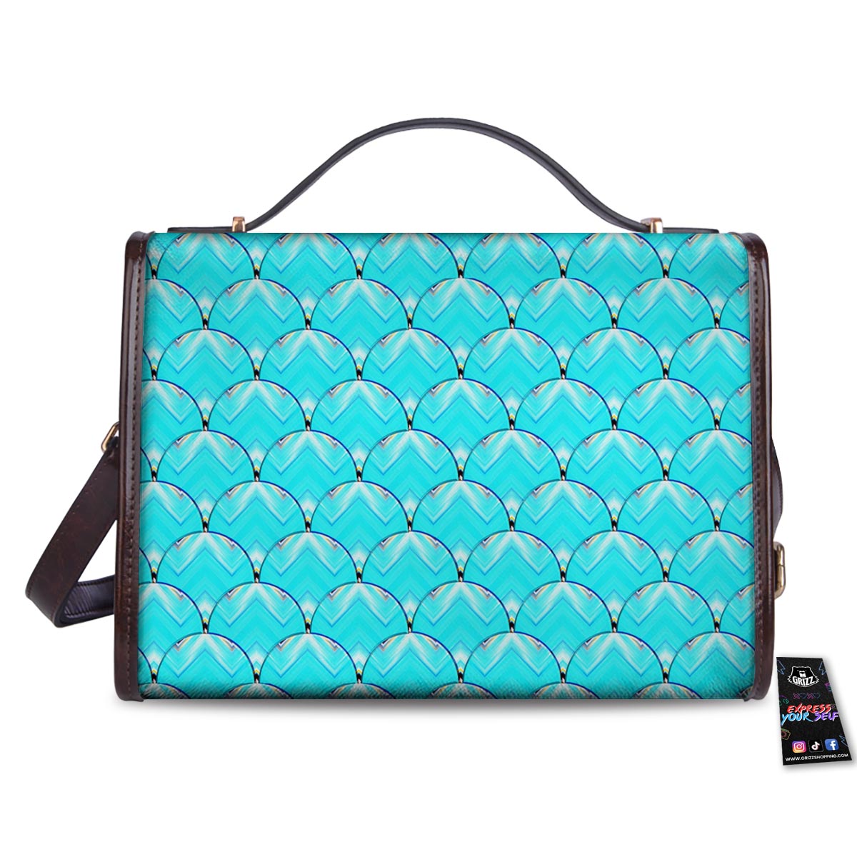 Teal Marble Print Pattern Women's Satchel Bag