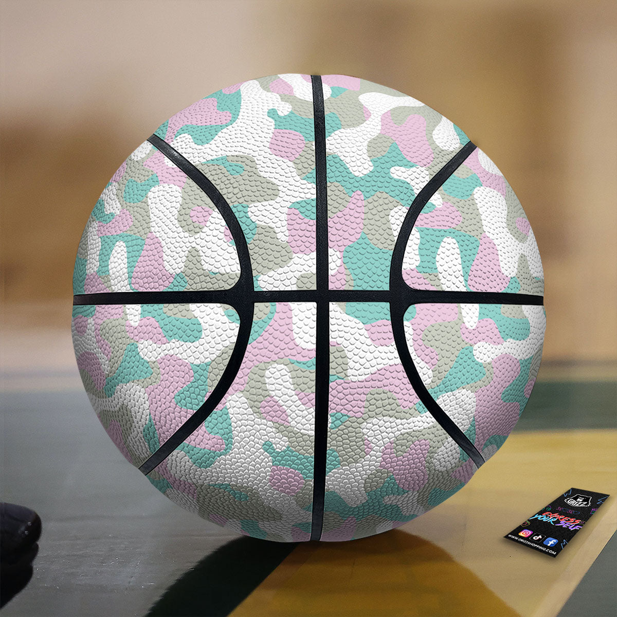 Teal Pastel And Purple Camouflage Print Basketball