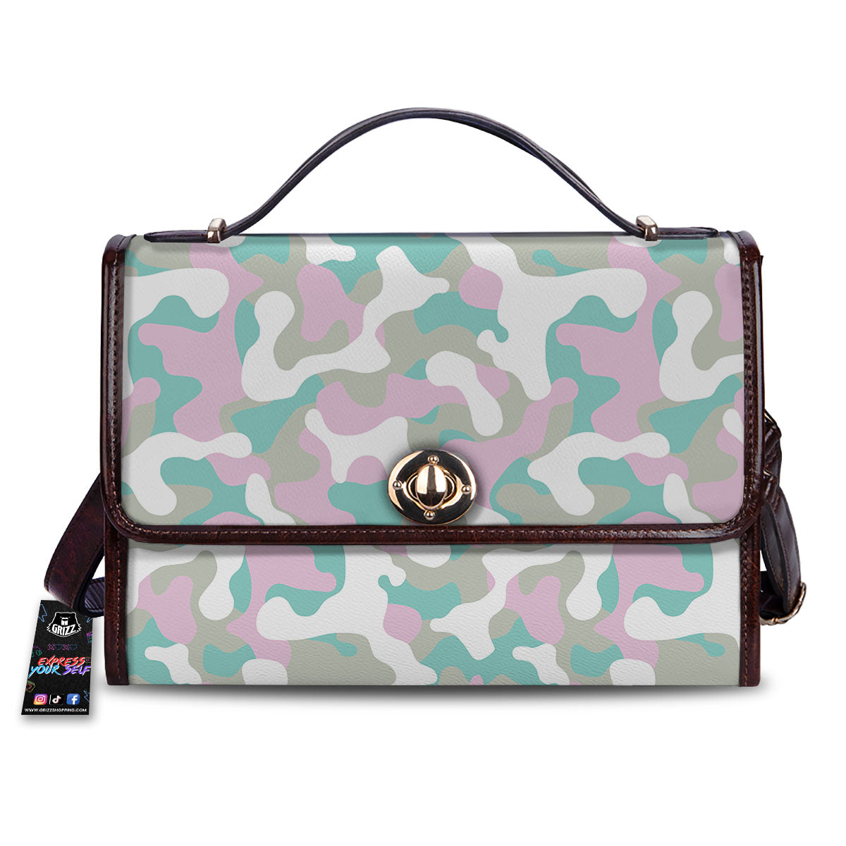 Teal Pastel And Purple Camouflage Print Women's Satchel Bag