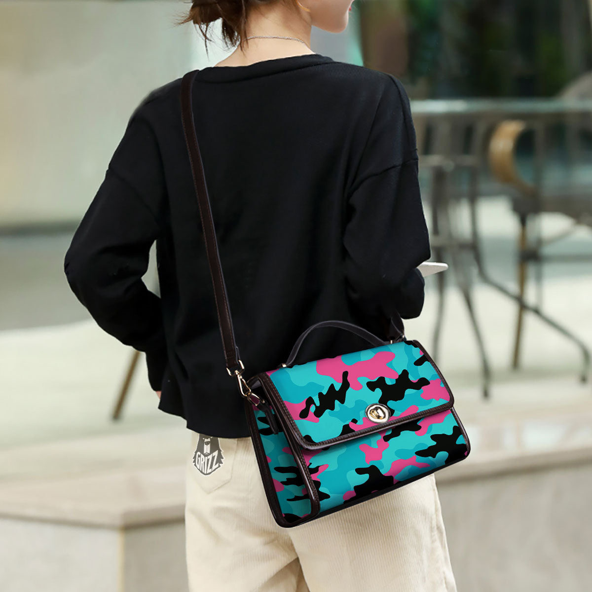 Teal Pink And Black Camouflage Print Women's Satchel Bag