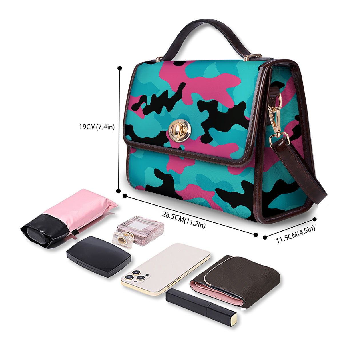 Teal Pink And Black Camouflage Print Women's Satchel Bag