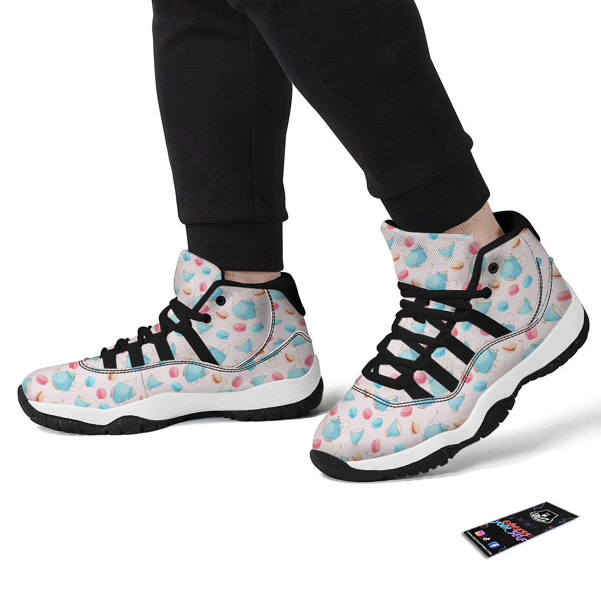 Teapot And Macaron Pastel Print Pattern Black Bball Shoes-grizzshop