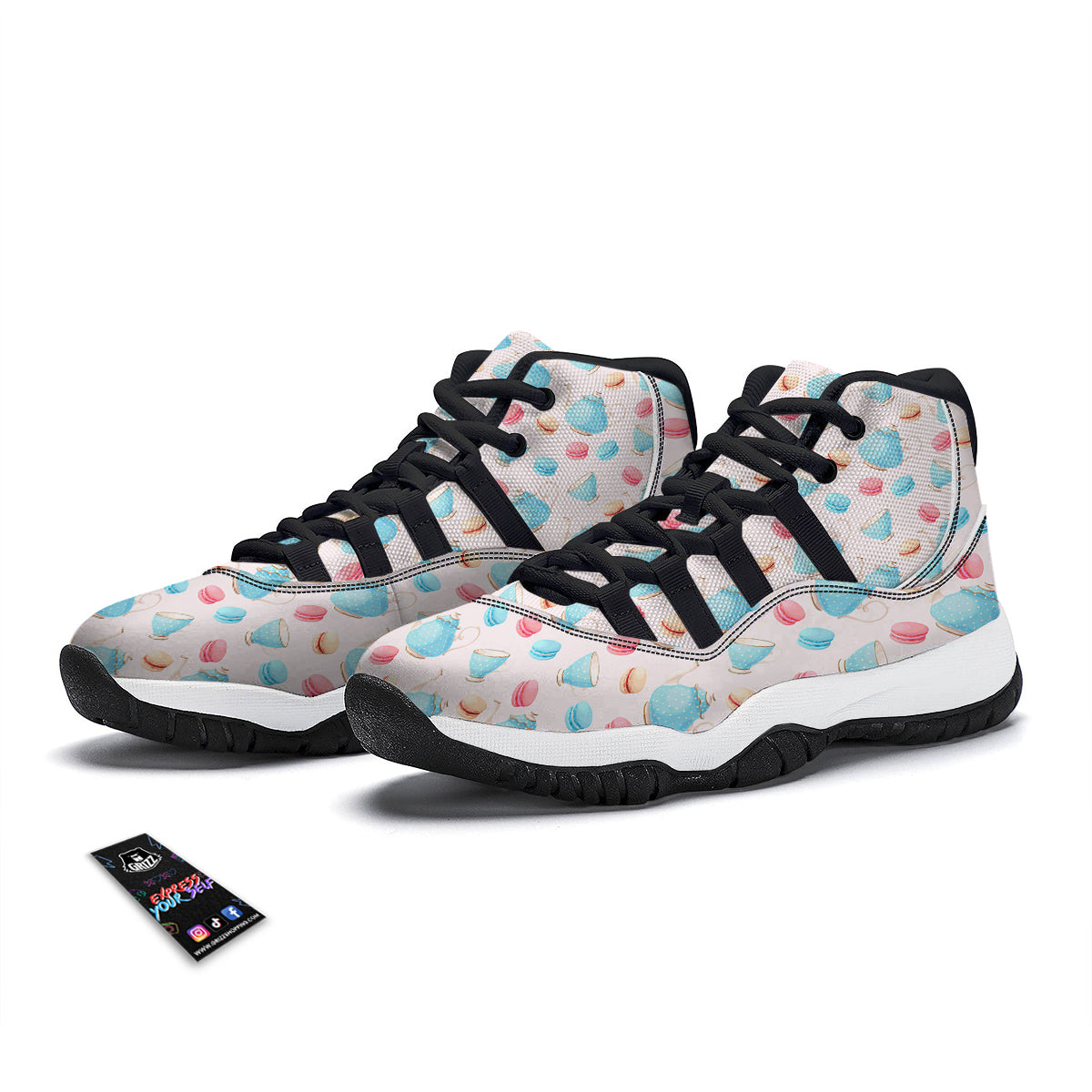 Teapot And Macaron Pastel Print Pattern Black Bball Shoes-grizzshop