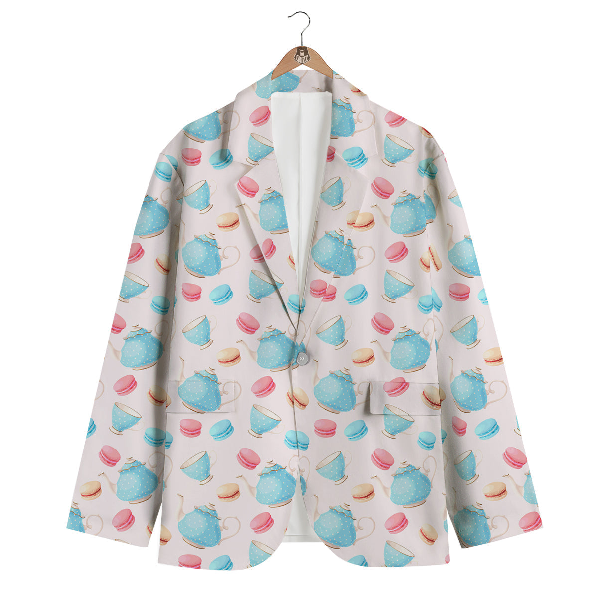 Teapot And Macaron Pastel Print Pattern Men's Blazer-grizzshop