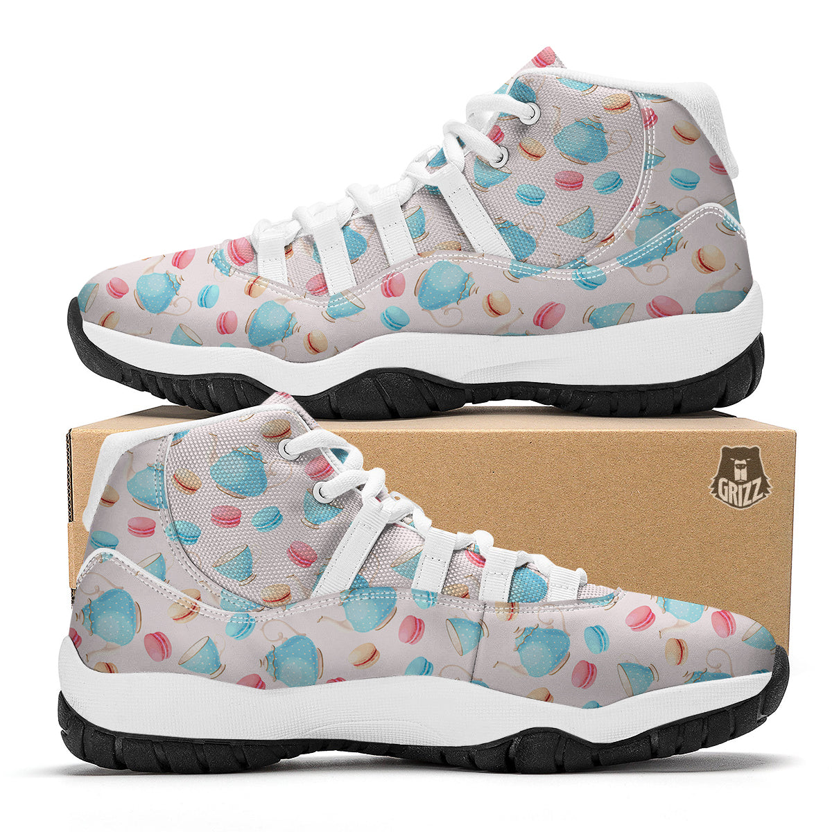 Teapot And Macaron Pastel Print Pattern White Bball Shoes-grizzshop