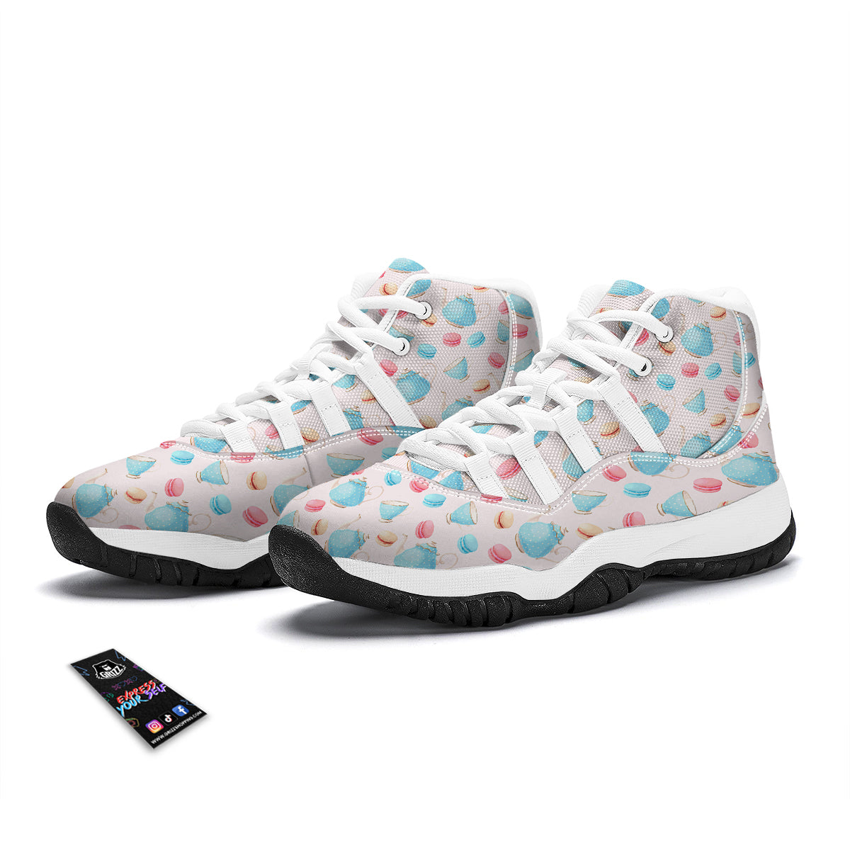 Teapot And Macaron Pastel Print Pattern White Bball Shoes-grizzshop