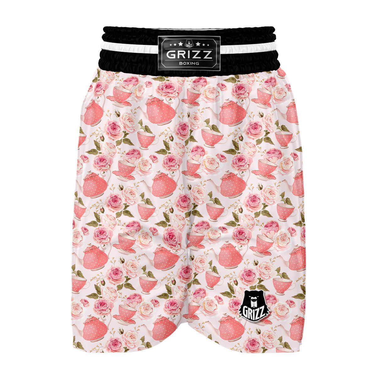 Teapot And Pink Rose Print Pattern Boxing Shorts-grizzshop